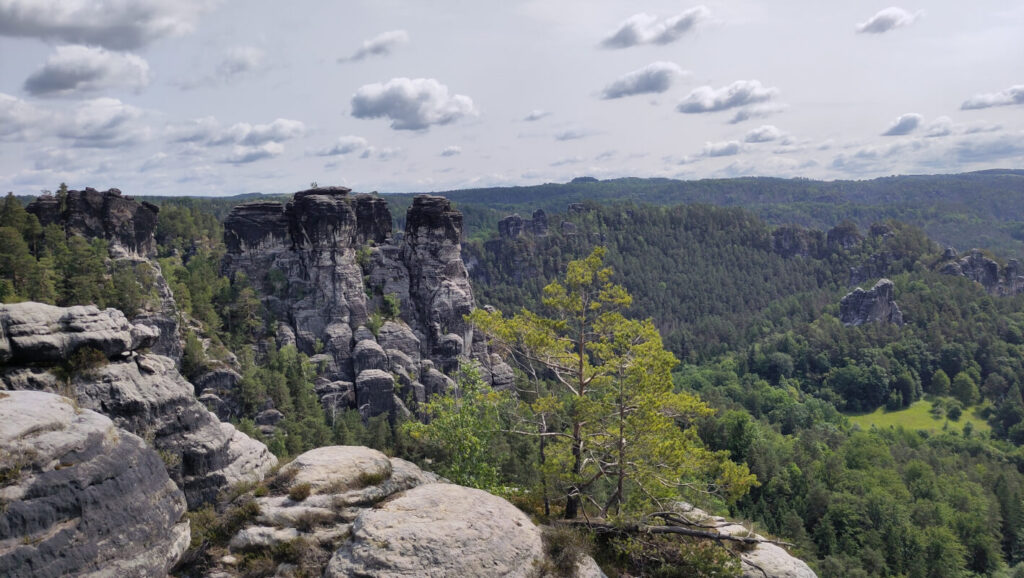 Mit Kindern zur Bastei wandern - Natur, Spaß & Abenteuer für die ganze Familie - Blick von der Bastei in die Sächsische Schweiz
