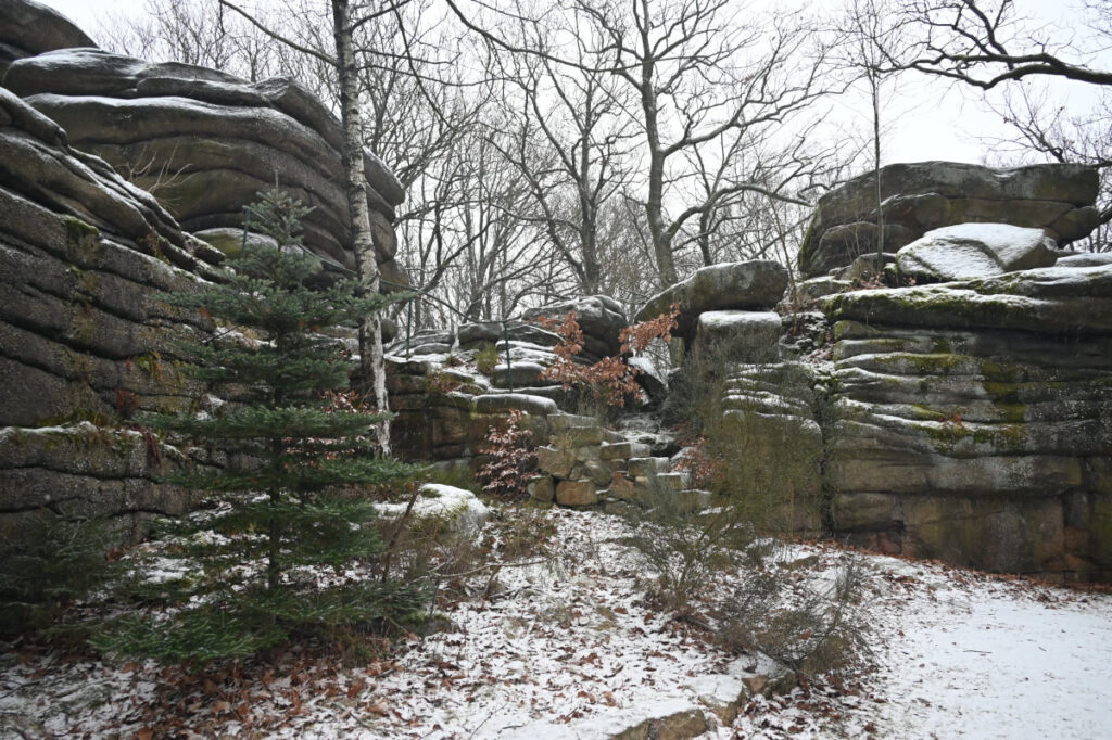 Winterwanderung Königshainer Berge mit Kindern - Kletterfelsen auf dem Gipfel